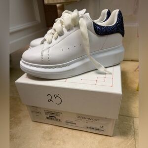 Alexander McQueen White Sneakers with Glittering Blue Heel